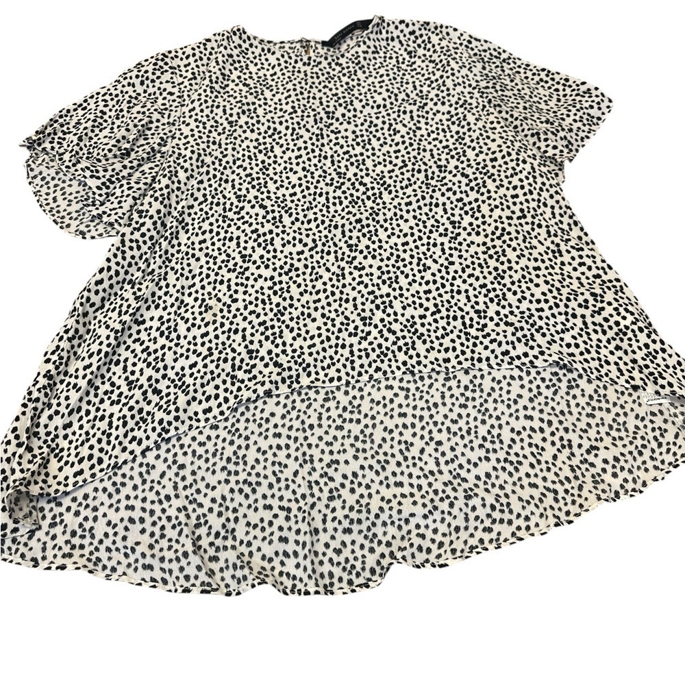 Zara Woman Dots Blouse High Low Womens Medium Black and White